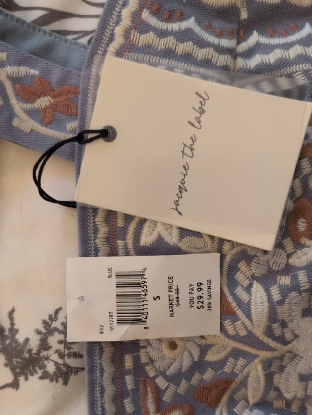 Embroidered Square-Neck Crop Top - Light Blue - Picture 3 of 5
